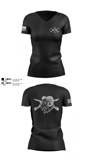 Womens Short Sleeve Vneck Shirt, Blacksheep Company, 1-112th Infantry, Army, Teamtime, Team time, sublimation, custom sports apparel, team uniforms, spirit wear, spiritwear, sports uniforms, custom shirts, team store, custom team store, fundraiser sports, apparel fundraiser