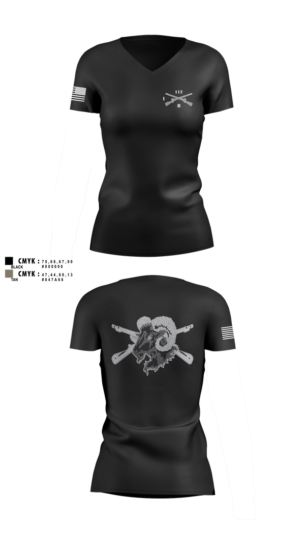 Womens Short Sleeve Vneck Shirt, Blacksheep Company, 1-112th Infantry, Army, Teamtime, Team time, sublimation, custom sports apparel, team uniforms, spirit wear, spiritwear, sports uniforms, custom shirts, team store, custom team store, fundraiser sports, apparel fundraiser
