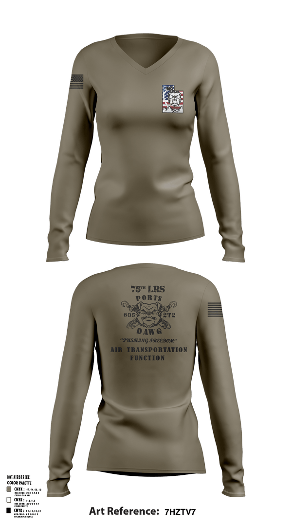 Women's Long Sleeve Vneck Shirt, 75 LRS, Air Force, Teamtime, Team time, sublimation, custom sports apparel, team uniforms, spirit wear, spiritwear, sports uniforms, custom shirts, team store, custom team store, fundraiser sports, apparel fundraiser
