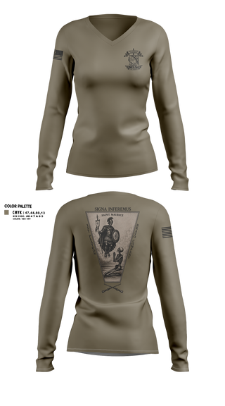 Womens Long Sleeve Vneck Shirt, Bco 1-167IN, Army, Teamtime, Team time, sublimation, custom sports apparel, team uniforms, spirit wear, spiritwear, sports uniforms, custom shirts, team store, custom team store, fundraiser sports, apparel fundraiser