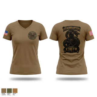 Womens Short Sleeve Vneck Shirt, HHC 136th ESB, Army, Teamtime, Team time, sublimation, custom sports apparel, team uniforms, spirit wear, spiritwear, sports uniforms, custom shirts, team store, custom team store, fundraiser sports, apparel fundraiser
