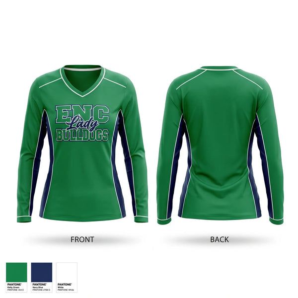 Womens Long Sleeve Vneck Shirt, ENC Lady Bulldogs, Softball, Teamtime, Team time, sublimation, custom sports apparel, team uniforms, spirit wear, spiritwear, sports uniforms, custom shirts, team store, custom team store, fundraiser sports, apparel fundraiser
