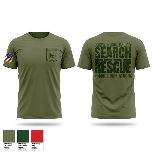 Old School Cotton Feel Shirt, Conway County OEM Rescue, EMS/EMT, Teamtime, Team time, sublimation, custom sports apparel, team uniforms, spirit wear, spiritwear, sports uniforms, custom shirts, team store, custom team store, fundraiser sports, apparel fundraiser