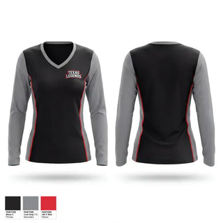 Womens Long Sleeve Vneck Shirt, Texas Legends, Softball, Teamtime, Team time, sublimation, custom sports apparel, team uniforms, spirit wear, spiritwear, sports uniforms, custom shirts, team store, custom team store, fundraiser sports, apparel fundraiser