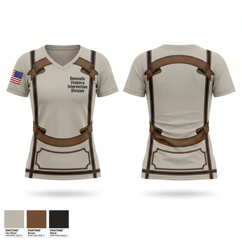 Womens Short Sleeve Vneck Shirt, Domestic Violence Intervention Division, Police, Teamtime, Team time, sublimation, custom sports apparel, team uniforms, spirit wear, spiritwear, sports uniforms, custom shirts, team store, custom team store, fundraiser sports, apparel fundraiser
