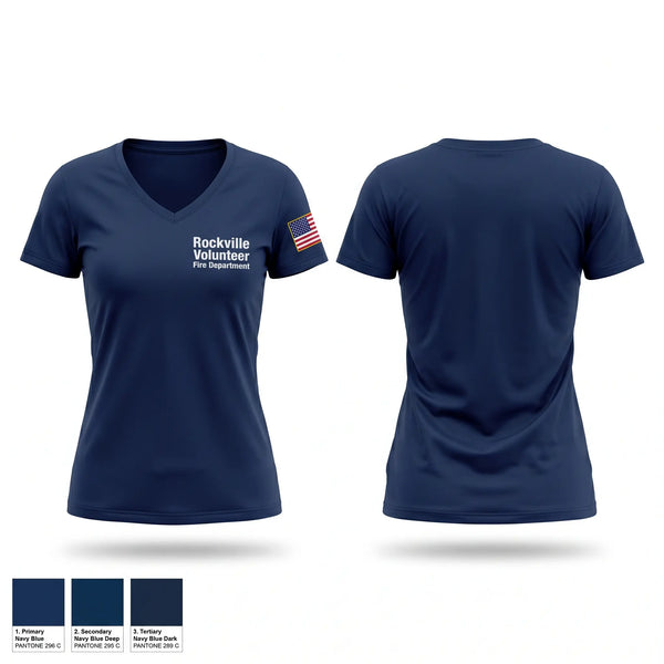 Womens Short Sleeve Vneck Shirt, Rockville Volunteer Fire Department, Fire Department, Teamtime, Team time, sublimation, custom sports apparel, team uniforms, spirit wear, spiritwear, sports uniforms, custom shirts, team store, custom team store, fundraiser sports, apparel fundraiser