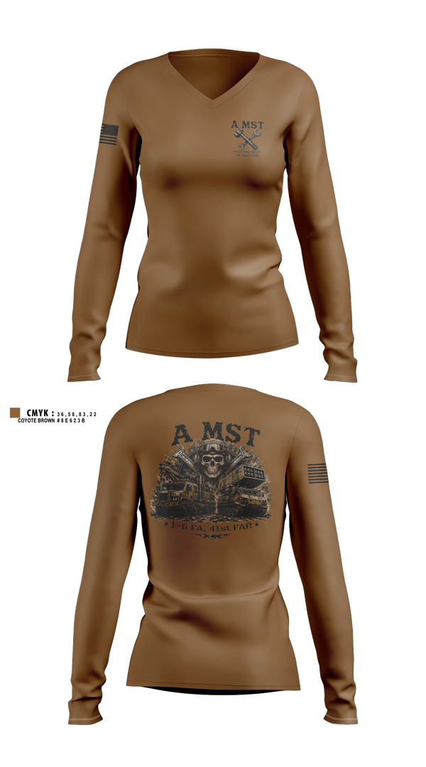 Womens Long Sleeve Vneck Shirt, A Battery, 1-6 FA, A MST, Army, Teamtime, Team time, sublimation, custom sports apparel, team uniforms, spirit wear, spiritwear, sports uniforms, custom shirts, team store, custom team store, fundraiser sports, apparel fundraiser