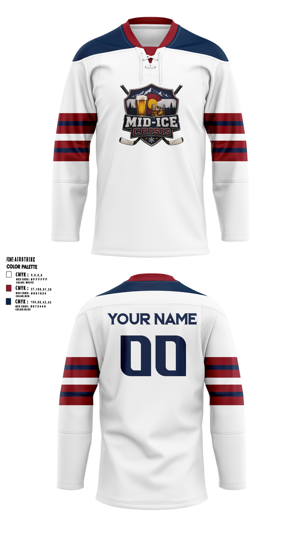 Hockey Jersey, Mid-Ice Crisis, Ice Hockey, Teamtime, Team time, sublimation, custom sports apparel, team uniforms, spirit wear, spiritwear, sports uniforms, custom shirts, team store, custom team store, fundraiser sports, apparel fundraiser