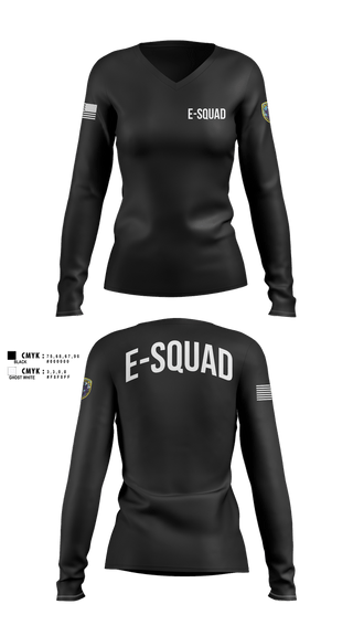 Womens Long Sleeve Vneck Shirt, E-Squad, Police, Teamtime, Team time, sublimation, custom sports apparel, team uniforms, spirit wear, spiritwear, sports uniforms, custom shirts, team store, custom team store, fundraiser sports, apparel fundraiser
