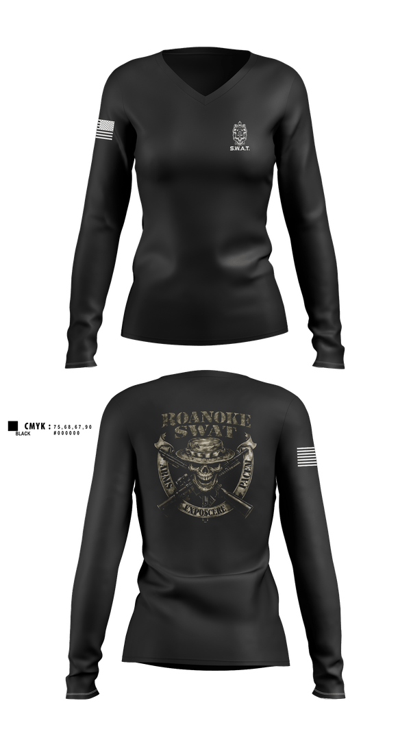 Womens Long Sleeve Vneck Shirt, Roanoke SWAT, Police, Teamtime, Team time, sublimation, custom sports apparel, team uniforms, spirit wear, spiritwear, sports uniforms, custom shirts, team store, custom team store, fundraiser sports, apparel fundraiser