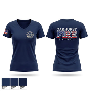 Womens Short Sleeve Vneck Shirt, Oakhurst Fire Department, Fire Department, Teamtime, Team time, sublimation, custom sports apparel, team uniforms, spirit wear, spiritwear, sports uniforms, custom shirts, team store, custom team store, fundraiser sports, apparel fundraiser