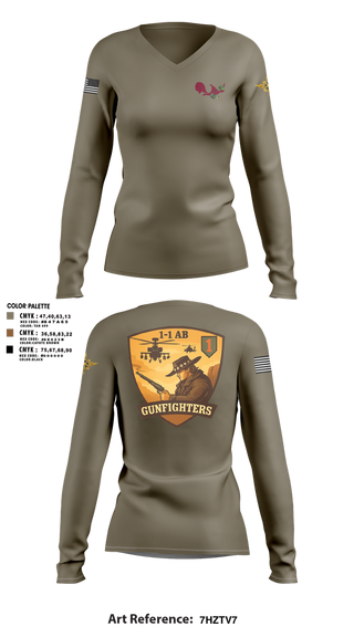 Womens Long Sleeve Vneck Shirt, 1-1 Attack Battalion, HHC, S2, Army, Teamtime, Team time, sublimation, custom sports apparel, team uniforms, spirit wear, spiritwear, sports uniforms, custom shirts, team store, custom team store, fundraiser sports, apparel fundraiser