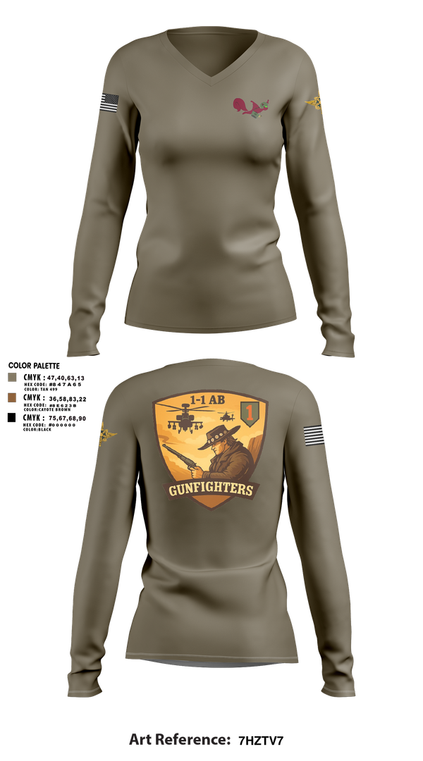 Womens Long Sleeve Vneck Shirt, 1-1 Attack Battalion, HHC, S2, Army, Teamtime, Team time, sublimation, custom sports apparel, team uniforms, spirit wear, spiritwear, sports uniforms, custom shirts, team store, custom team store, fundraiser sports, apparel fundraiser