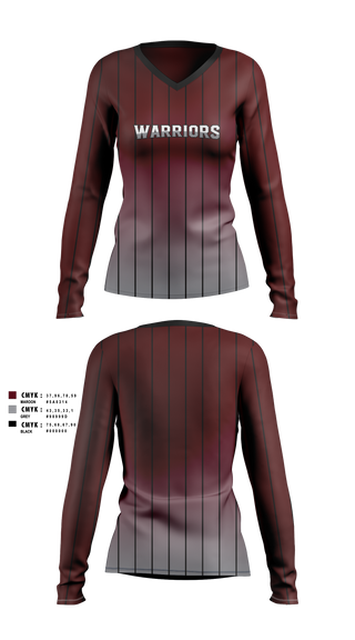 Womens Long Sleeve Vneck Shirt, Warriors, Softball, Teamtime, Team time, sublimation, custom sports apparel, team uniforms, spirit wear, spiritwear, sports uniforms, custom shirts, team store, custom team store, fundraiser sports, apparel fundraiser