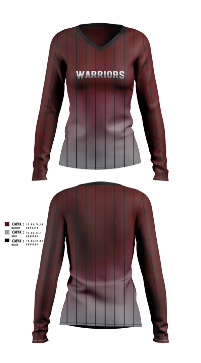 Warriors Women's Long Sleeve V-neck Shirt - 2