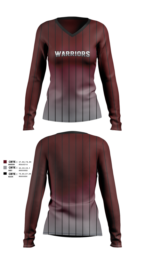 Womens Long Sleeve Vneck Shirt, Warriors, Softball, Teamtime, Team time, sublimation, custom sports apparel, team uniforms, spirit wear, spiritwear, sports uniforms, custom shirts, team store, custom team store, fundraiser sports, apparel fundraiser