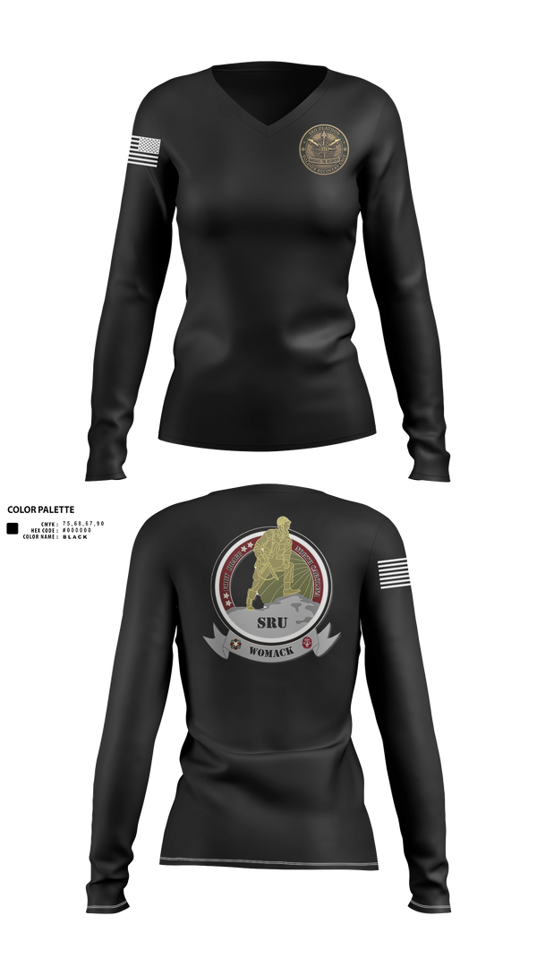 Womens Long Sleeve Vneck Shirt, Soldier Recovery Unit, Army, Teamtime, Team time, sublimation, custom sports apparel, team uniforms, spirit wear, spiritwear, sports uniforms, custom shirts, team store, custom team store, fundraiser sports, apparel fundraiser