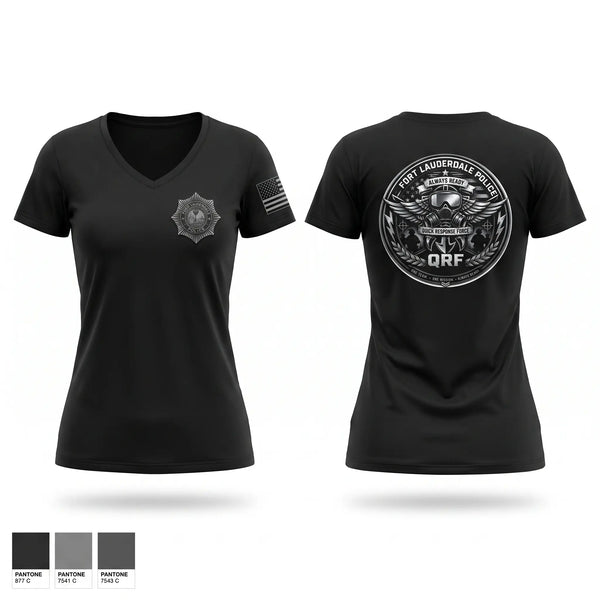 Womens Short Sleeve Vneck Shirt, FLPD QRF, Police, Teamtime, Team time, sublimation, custom sports apparel, team uniforms, spirit wear, spiritwear, sports uniforms, custom shirts, team store, custom team store, fundraiser sports, apparel fundraiser