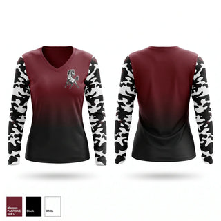 Womens Long Sleeve Vneck Shirt, Mustangs, Women's Basketball, Teamtime, Team time, sublimation, custom sports apparel, team uniforms, spirit wear, spiritwear, sports uniforms, custom shirts, team store, custom team store, fundraiser sports, apparel fundraiser