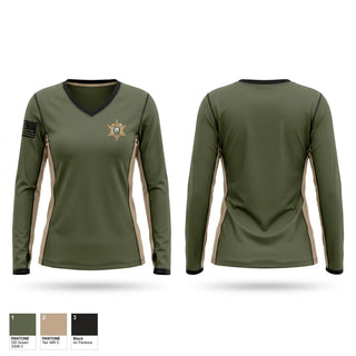 Womens Long Sleeve Vneck Shirt, Costilla County Sheriff's Office, Police, Teamtime, Team time, sublimation, custom sports apparel, team uniforms, spirit wear, spiritwear, sports uniforms, custom shirts, team store, custom team store, fundraiser sports, apparel fundraiser