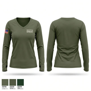 Womens Long Sleeve Vneck Shirt, Adams County SWAT, Police, Teamtime, Team time, sublimation, custom sports apparel, team uniforms, spirit wear, spiritwear, sports uniforms, custom shirts, team store, custom team store, fundraiser sports, apparel fundraiser