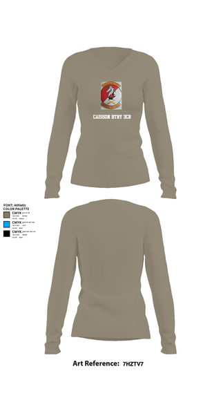 Womens Long Sleeve Vneck Shirt, Caisson BTRY 3CR, , Teamtime, Team time, sublimation, custom sports apparel, team uniforms, spirit wear, spiritwear, sports uniforms, custom shirts, team store, custom team store, fundraiser sports, apparel fundraiser