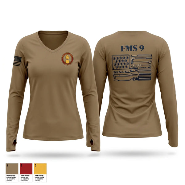 Womens Long Sleeve Vneck Shirt, FMS #9, Army, Teamtime, Team time, sublimation, custom sports apparel, team uniforms, spirit wear, spiritwear, sports uniforms, custom shirts, team store, custom team store, fundraiser sports, apparel fundraiser