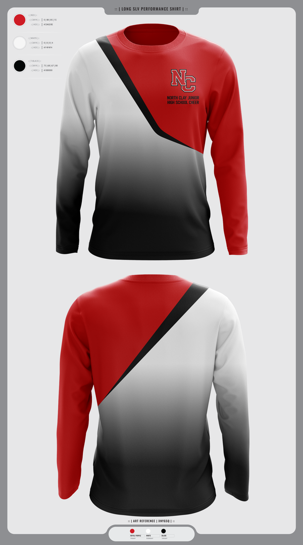 Long Sleeve Performance Shirt, North Clay Junior High School Cheer, Cheer, Teamtime, Team time, sublimation, custom sports apparel, team uniforms, spirit wear, spiritwear, sports uniforms, custom shirts, team store, custom team store, fundraiser sports, apparel fundraiser
