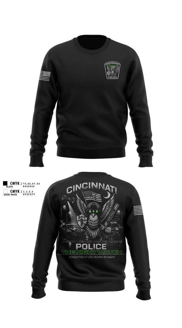 Crew Neck Sweatshirt, Cincinnati Police Night Shift, Police, Teamtime, Team time, sublimation, custom sports apparel, team uniforms, spirit wear, spiritwear, sports uniforms, custom shirts, team store, custom team store, fundraiser sports, apparel fundraiser
