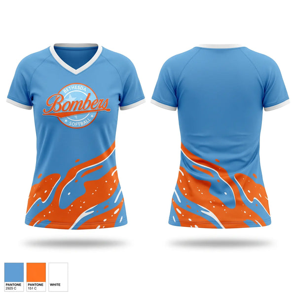 Womens Short Sleeve Vneck Shirt, Bethesda Bombers, Softball, Teamtime, Team time, sublimation, custom sports apparel, team uniforms, spirit wear, spiritwear, sports uniforms, custom shirts, team store, custom team store, fundraiser sports, apparel fundraiser