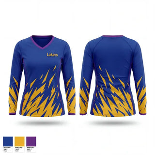 Womens Long Sleeve Vneck Shirt, Lakers, Softball, Teamtime, Team time, sublimation, custom sports apparel, team uniforms, spirit wear, spiritwear, sports uniforms, custom shirts, team store, custom team store, fundraiser sports, apparel fundraiser