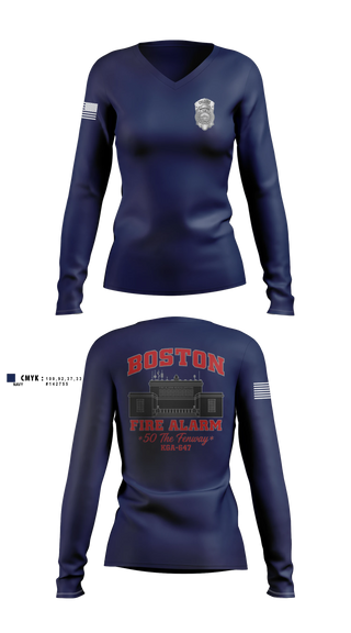 Womens Long Sleeve Vneck Shirt, Boston Fire Alarm, Fire Department, Teamtime, Team time, sublimation, custom sports apparel, team uniforms, spirit wear, spiritwear, sports uniforms, custom shirts, team store, custom team store, fundraiser sports, apparel fundraiser