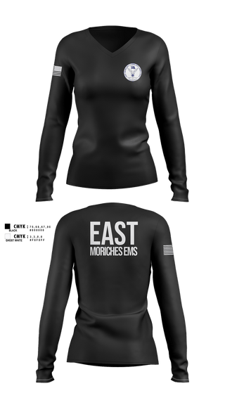 Womens Long Sleeve Vneck Shirt, East Moriches Community Ambulance, EMS/EMT, Teamtime, Team time, sublimation, custom sports apparel, team uniforms, spirit wear, spiritwear, sports uniforms, custom shirts, team store, custom team store, fundraiser sports, apparel fundraiser
