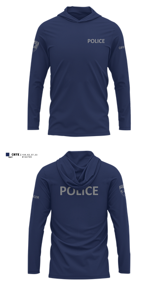 Long Sleeve Performance Shirt with hood, City of South Daytona Public Safety, Police, Teamtime, Team time, sublimation, custom sports apparel, team uniforms, spirit wear, spiritwear, sports uniforms, custom shirts, team store, custom team store, fundraiser sports, apparel fundraiser