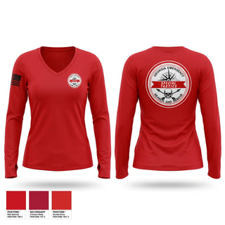 Womens Long Sleeve Vneck Shirt, Georgia emergency search and rescue, EMS/EMT, Teamtime, Team time, sublimation, custom sports apparel, team uniforms, spirit wear, spiritwear, sports uniforms, custom shirts, team store, custom team store, fundraiser sports, apparel fundraiser