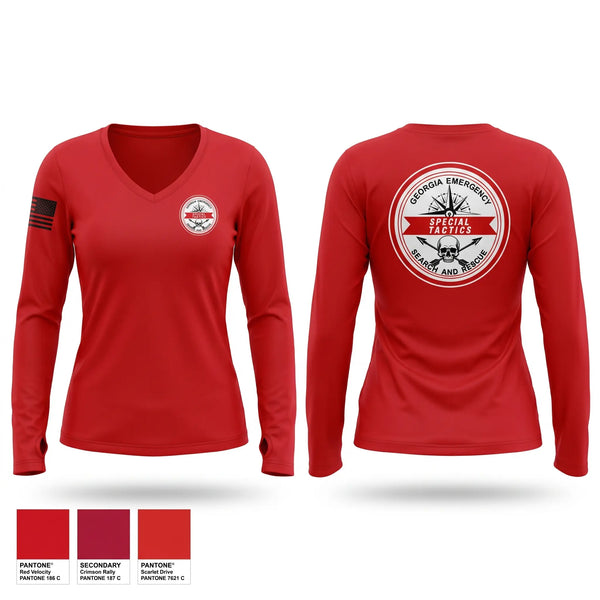 Womens Long Sleeve Vneck Shirt, Georgia emergency search and rescue, EMS/EMT, Teamtime, Team time, sublimation, custom sports apparel, team uniforms, spirit wear, spiritwear, sports uniforms, custom shirts, team store, custom team store, fundraiser sports, apparel fundraiser