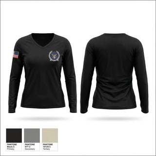 Womens Long Sleeve Vneck Shirt, Bibb County BOE Police Department, Police, Teamtime, Team time, sublimation, custom sports apparel, team uniforms, spirit wear, spiritwear, sports uniforms, custom shirts, team store, custom team store, fundraiser sports, apparel fundraiser
