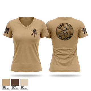 Womens Short Sleeve Vneck Shirt, Bad Karma, Army, Teamtime, Team time, sublimation, custom sports apparel, team uniforms, spirit wear, spiritwear, sports uniforms, custom shirts, team store, custom team store, fundraiser sports, apparel fundraiser