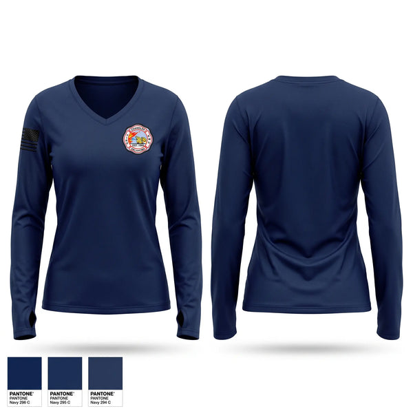 Womens Long Sleeve Vneck Shirt, Chandler Fire & EMS, Fire Department, Teamtime, Team time, sublimation, custom sports apparel, team uniforms, spirit wear, spiritwear, sports uniforms, custom shirts, team store, custom team store, fundraiser sports, apparel fundraiser