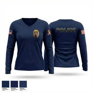 Womens Long Sleeve Vneck Shirt, Strafford Police Department, Police, Teamtime, Team time, sublimation, custom sports apparel, team uniforms, spirit wear, spiritwear, sports uniforms, custom shirts, team store, custom team store, fundraiser sports, apparel fundraiser
