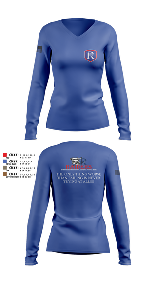 Womens Long Sleeve Vneck Shirt, RICS Raiders, Army, Teamtime, Team time, sublimation, custom sports apparel, team uniforms, spirit wear, spiritwear, sports uniforms, custom shirts, team store, custom team store, fundraiser sports, apparel fundraiser