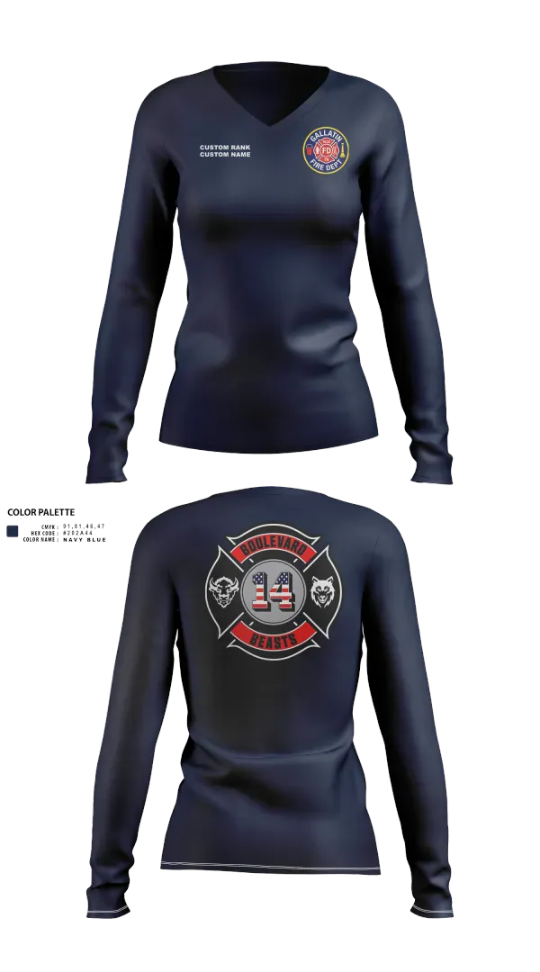Womens Long Sleeve Vneck Shirt, Gallatin Fire Department Station 4, Fire Department, Teamtime, Team time, sublimation, custom sports apparel, team uniforms, spirit wear, spiritwear, sports uniforms, custom shirts, team store, custom team store, fundraiser sports, apparel fundraiser