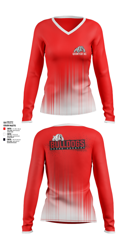 Womens Long Sleeve Vneck Shirt, Quinter XC, Cross Country, Teamtime, Team time, sublimation, custom sports apparel, team uniforms, spirit wear, spiritwear, sports uniforms, custom shirts, team store, custom team store, fundraiser sports, apparel fundraiser