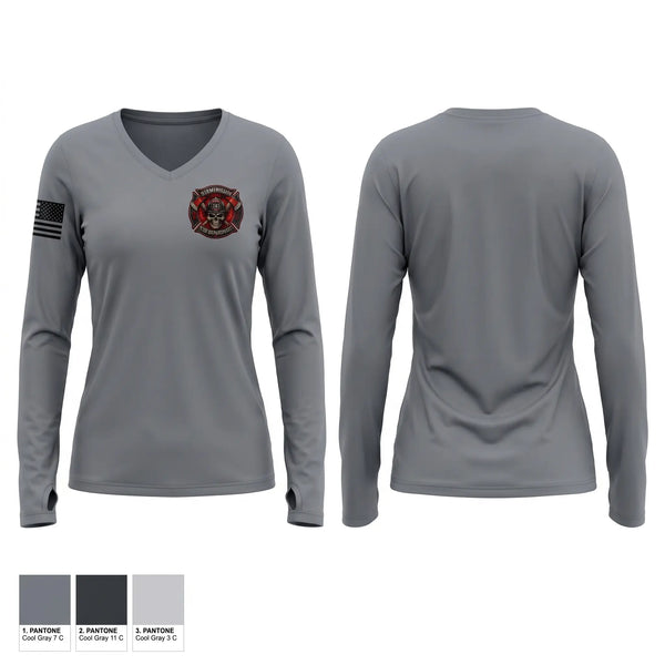 Womens Long Sleeve Vneck Shirt, Birmingham Ridge Fire Department, Fire Department, Teamtime, Team time, sublimation, custom sports apparel, team uniforms, spirit wear, spiritwear, sports uniforms, custom shirts, team store, custom team store, fundraiser sports, apparel fundraiser