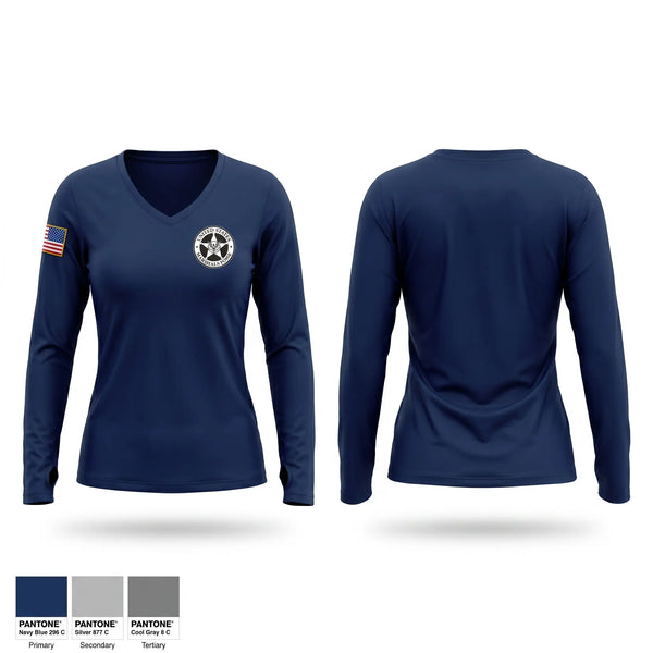 Womens Long Sleeve Vneck Shirt, United States Marshals Posse, Police, Teamtime, Team time, sublimation, custom sports apparel, team uniforms, spirit wear, spiritwear, sports uniforms, custom shirts, team store, custom team store, fundraiser sports, apparel fundraiser
