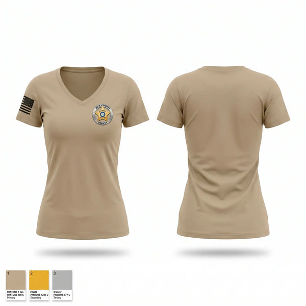Womens Short Sleeve Vneck Shirt, Jack County Sheriff’s Office, Police, Teamtime, Team time, sublimation, custom sports apparel, team uniforms, spirit wear, spiritwear, sports uniforms, custom shirts, team store, custom team store, fundraiser sports, apparel fundraiser