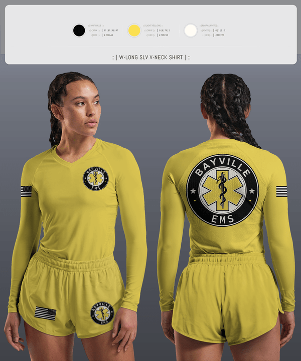 Womens Long Sleeve Vneck Shirt, Bayville EMS, , Teamtime, Team time, sublimation, custom sports apparel, team uniforms, spirit wear, spiritwear, sports uniforms, custom shirts, team store, custom team store, fundraiser sports, apparel fundraiser