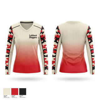 Womens Long Sleeve Vneck Shirt, Lubbock Sluggers, Baseball, Teamtime, Team time, sublimation, custom sports apparel, team uniforms, spirit wear, spiritwear, sports uniforms, custom shirts, team store, custom team store, fundraiser sports, apparel fundraiser