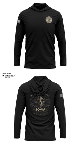 Long Sleeve Performance Shirt with hood, Williamson County K-9 Unit, Police, Teamtime, Team time, sublimation, custom sports apparel, team uniforms, spirit wear, spiritwear, sports uniforms, custom shirts, team store, custom team store, fundraiser sports, apparel fundraiser