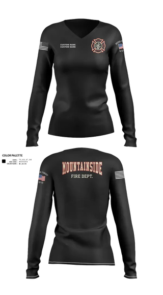 Womens Long Sleeve Vneck Shirt, Mountainside Fire Department, Fire Department, Teamtime, Team time, sublimation, custom sports apparel, team uniforms, spirit wear, spiritwear, sports uniforms, custom shirts, team store, custom team store, fundraiser sports, apparel fundraiser